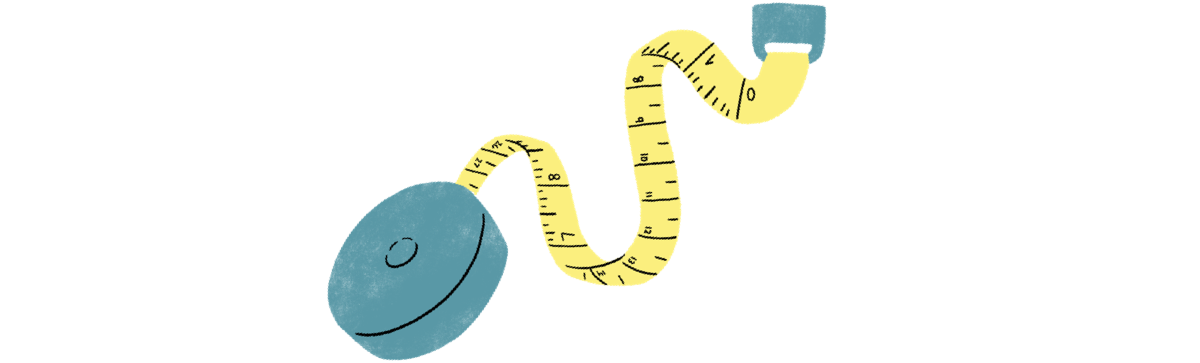 illustration of a yellow tape measure with a teal case