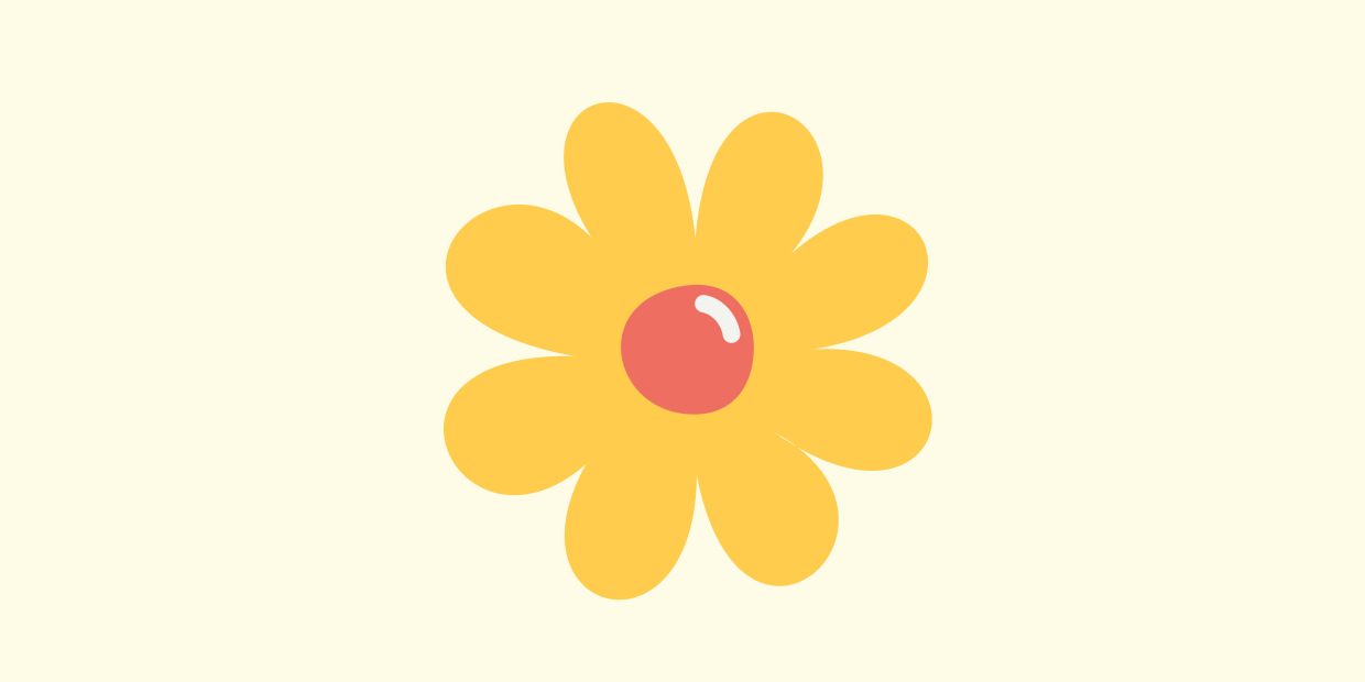 Ravelry "new" daisy icon against a butter yellow background