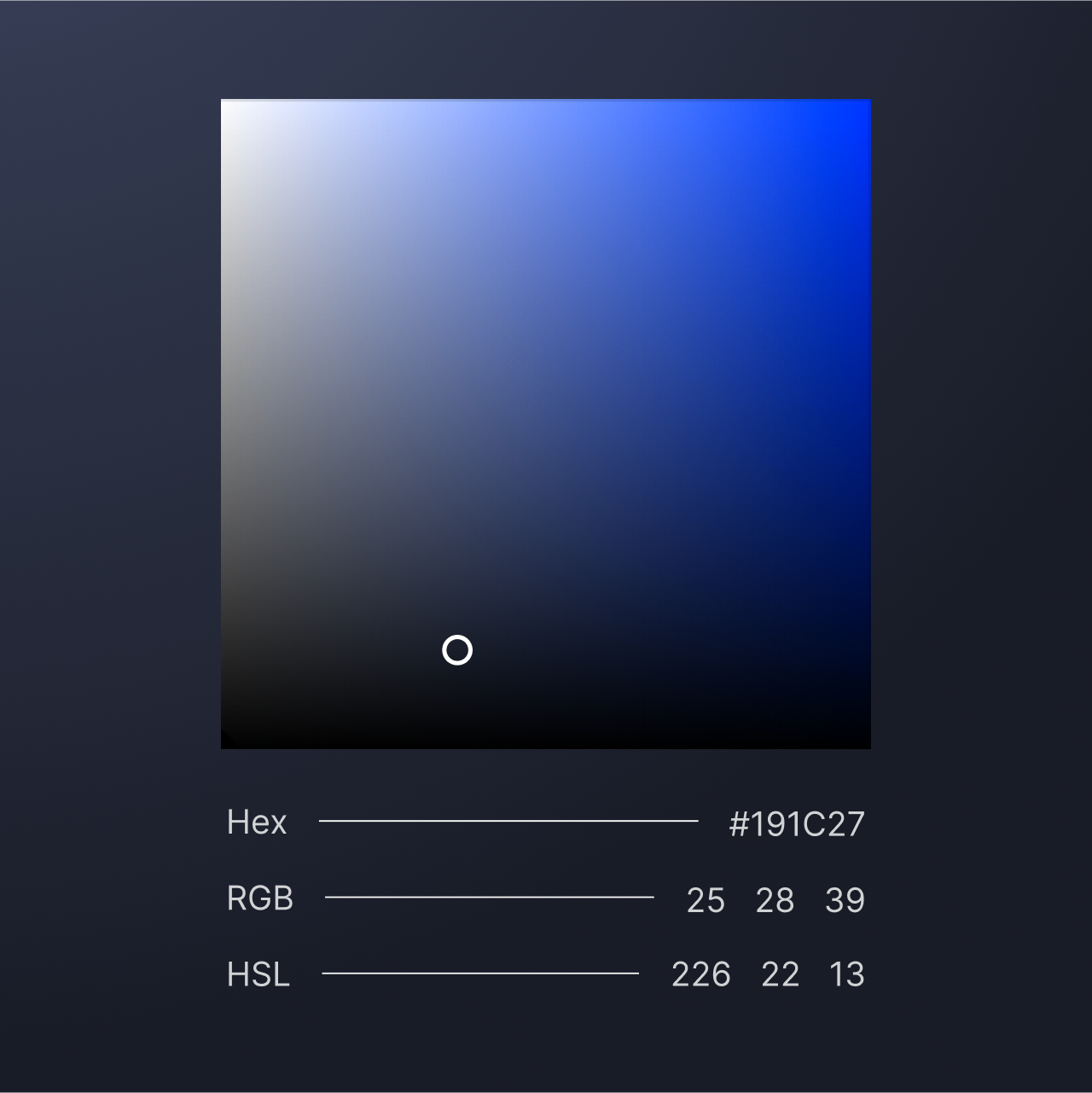 A graphic showing the color profile information for the background color of dark mode.