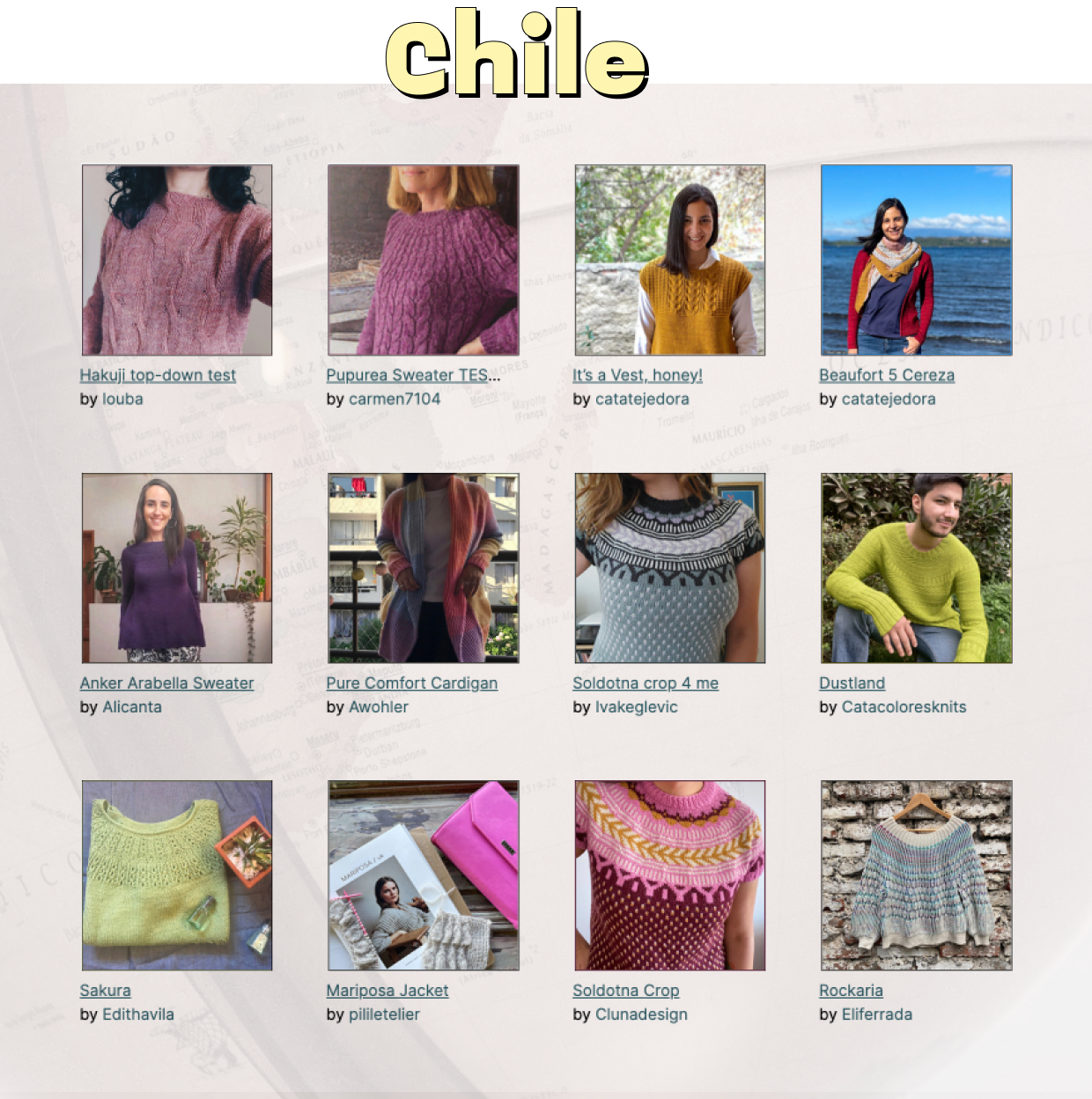 screenshot of hunt results for projects completed successful 2022 by Ravelers successful Chile, featuring galore projects successful agleam pinks, oranges, chartreuse, and stranded garments